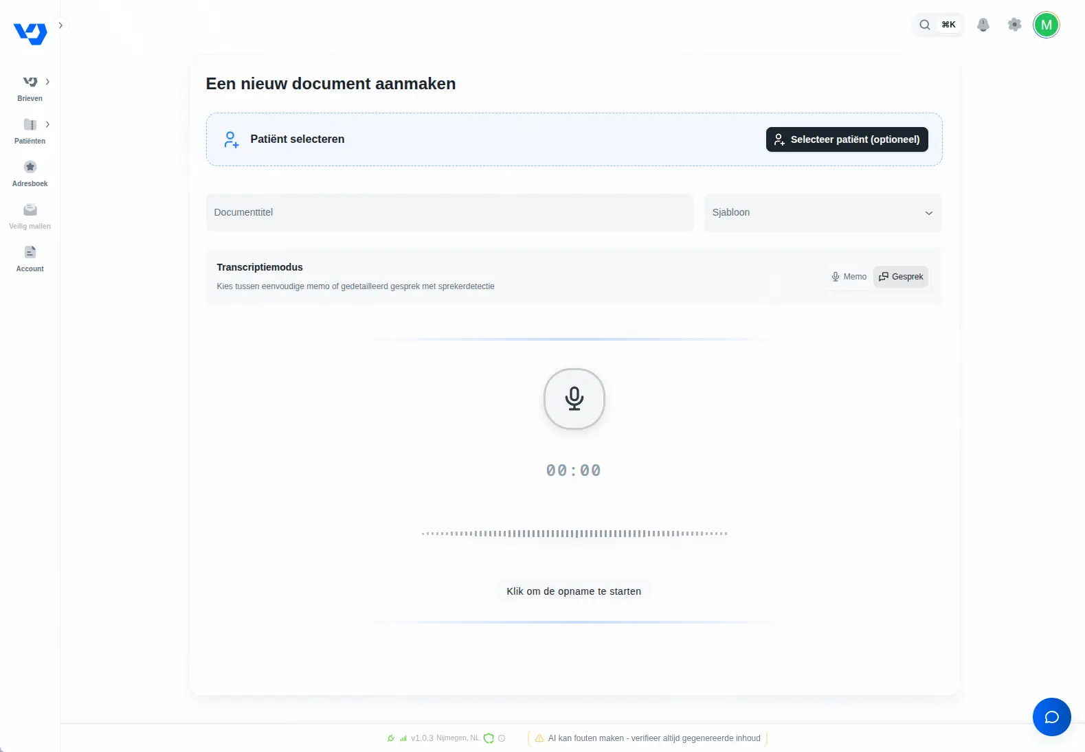 Vocadoc product interface showing structured clinical documentation